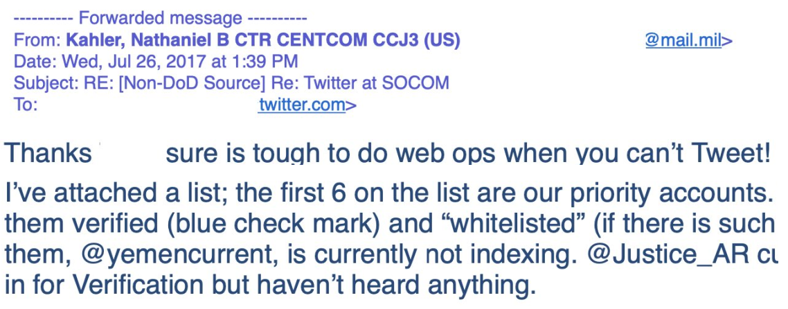Pentagon samarbeidet med Twitter om påvirkningsoperasjon med falske profiler: «the first 6 on the list are our priority accounts»